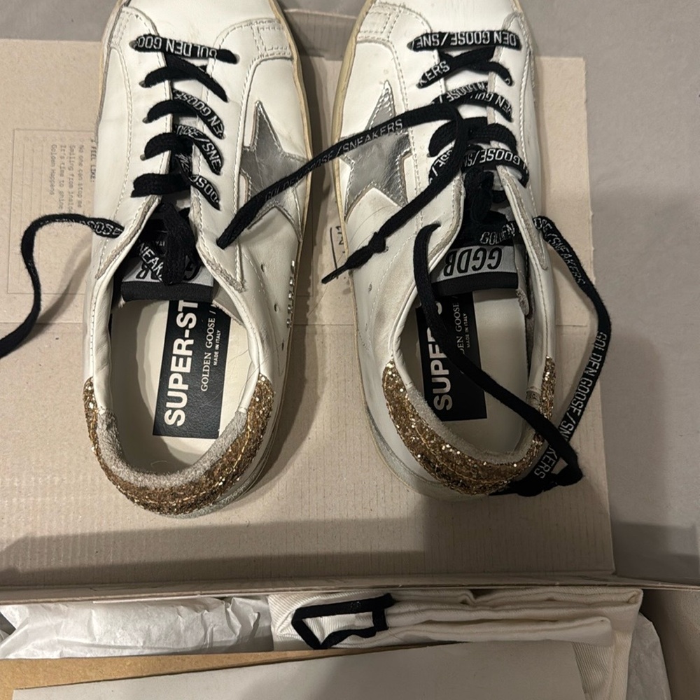Golden Goose White and Gold Sneakers